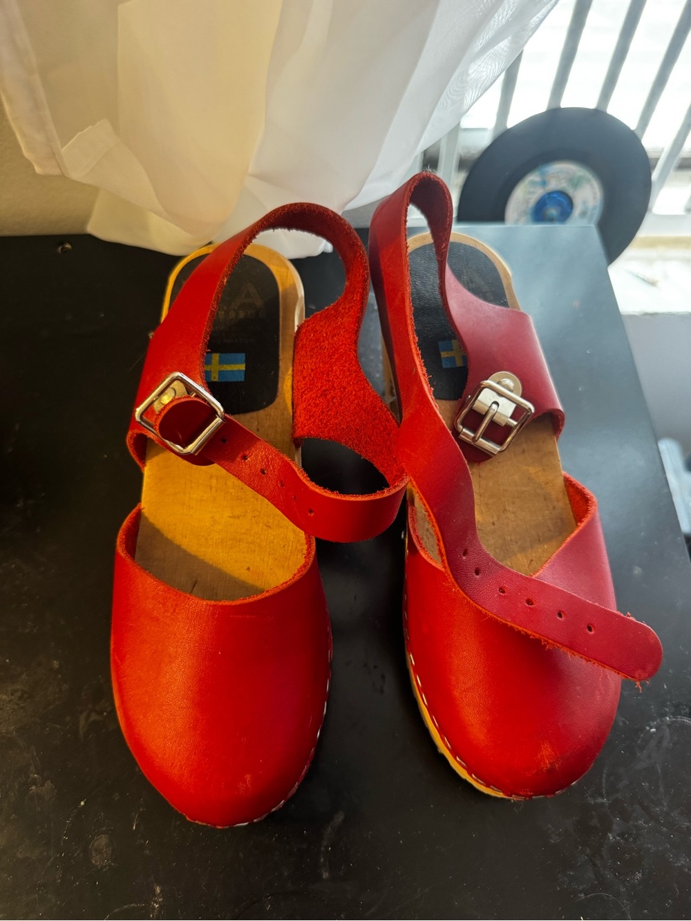 Red Leather Slingback Clogs